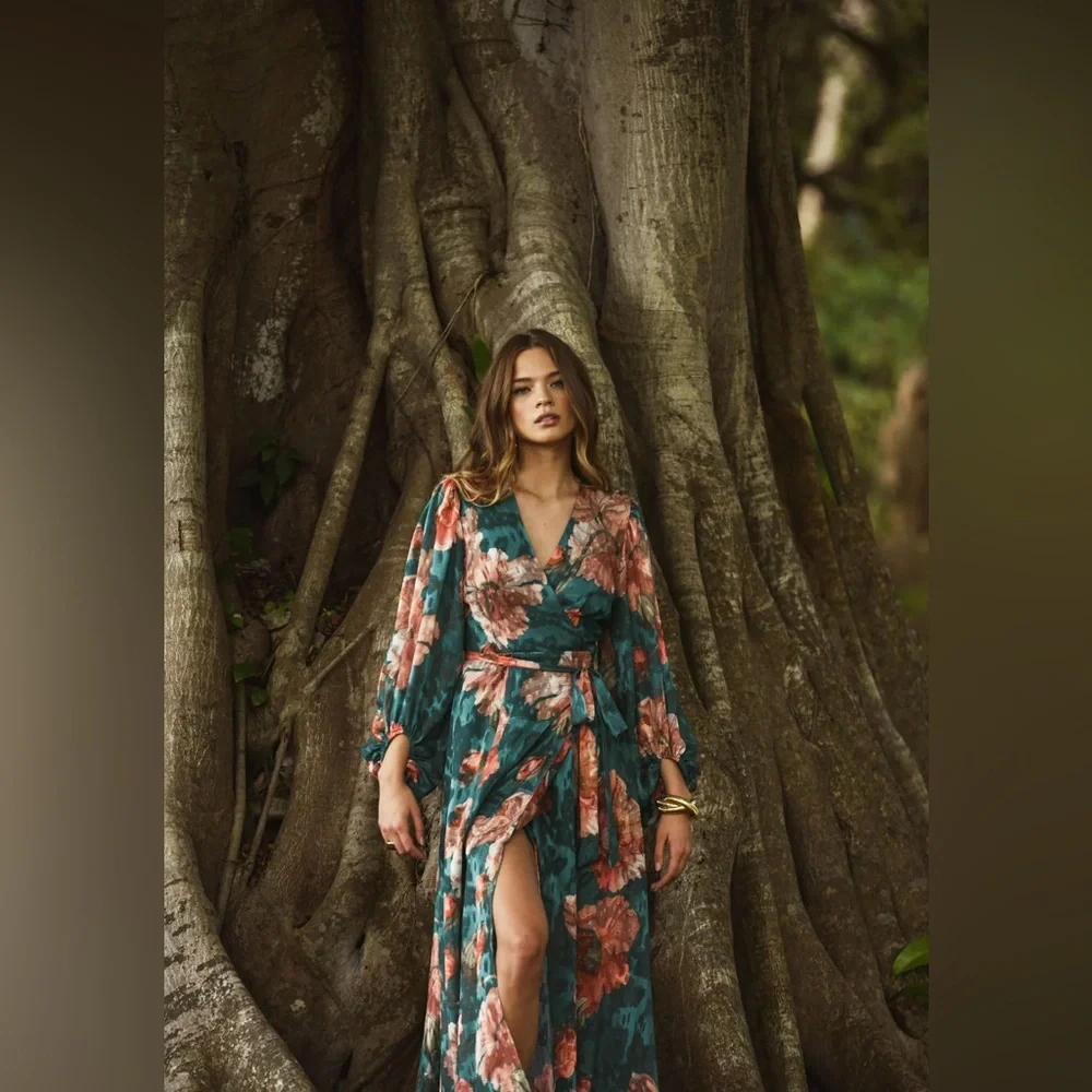 NWT Anthropologie Hutch Floral V-Neck Textured Wrap Maxi Dress - Picture 10 of 13